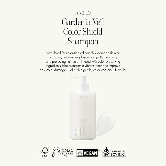 ANILLO Gardenia Veil Color Shield Shampoo – Color-Treated Hair Care with Vegan Collagen, Protein Complex & White Bloom – Shine Enhancing, Damage Repair, Sulfate & Silicone-Free – 300ml / 10.1 fl oz
