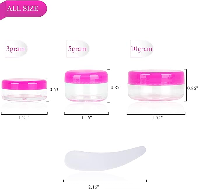 25PCS 5 Gram Sample Containers, 5ml Empty Jars with Lids, Small Cosmetic Containers, Mini Sample Jars with 2PCS Mini Spatulas for Make Up, Oils, Lotion, Powder, Paint, Jewelry, Lip Balms(Pink Lid)