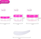 25PCS 5 Gram Sample Containers, 5ml Empty Jars with Lids, Small Cosmetic Containers, Mini Sample Jars with 2PCS Mini Spatulas for Make Up, Oils, Lotion, Powder, Paint, Jewelry, Lip Balms(Pink Lid)