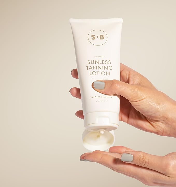 SUGARED + BRONZED Sunless Tanning Lotion – No Bronzer, FlexExpress, Hydrating Self-Tanner for Face & Body, Natural Glow, Lightweight, Long-Lasting Tan, Suits All Skin Tones (3 Fl OZ)