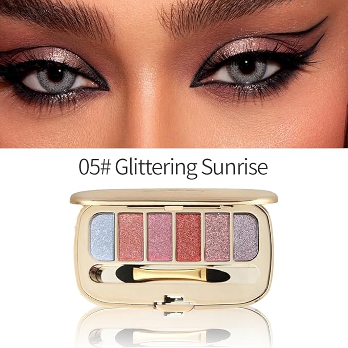 Glitter Eyeshadow Palette, Ultra-Shiny Sparkle Shimmer Eye Shadow with Fine Powder, Natural Pigment, Waterproof Sweat-Proof Long-Lasting Color, Shiny Multi-Color Nude Earth Tone Makeup Palette-5#