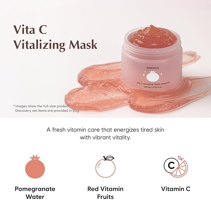 MIDHA RICE WASHOFF MASK DISCOVERY SET, 1.76oz x 3/50g, Dull Skin Care, Hydrating and Soothing, Pore Refining Treatment, Vitamin C face mask, Skincare for Travel, Mini Skincare Kit, 3-in-1 Set