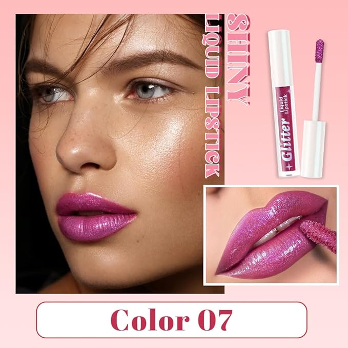 AMY'S DIARY Glitter Liquid Lipstick, Violet Purple Shimmer Shimmer Metallic Lip Gloss, Long-Lasting Waterproof Lip Color, High Shine Sparkle Makeup,Lip makeup for woman (Electric Violet 7#)