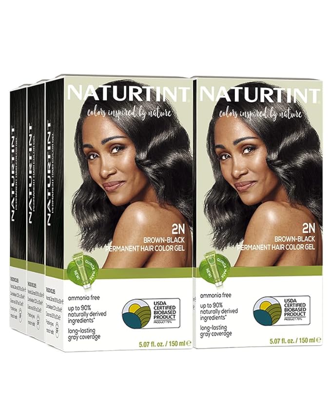 Naturtint 2N Brown Black Permanent Hair Color (Pack of 6), Ammonia Free, Vegan, Cruelty Free, up to 100% Gray Coverage, Long Lasting Results (Packaging may vary)