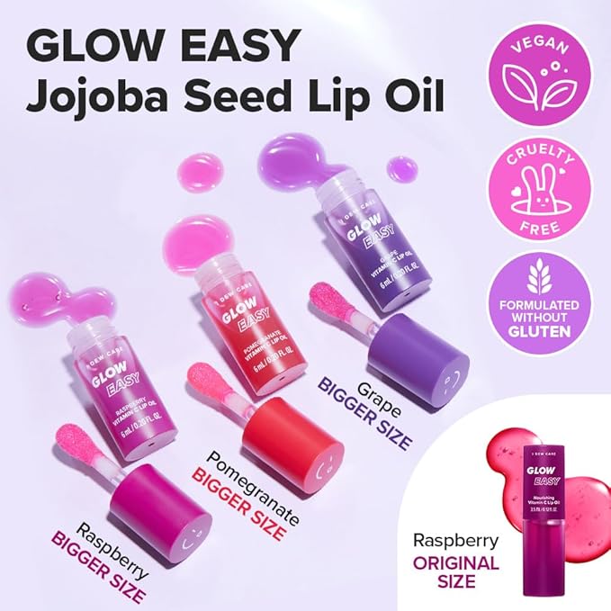 I DEW CARE Lip Gloss - Glow Easy Raspberry | Jojoba Seed Oil, Vitamin C, Pigmented Glossy Stain, Hydrating, Korean Makeup, Pink Color, Moisturizing, Nourishing, 0.12 FL Oz