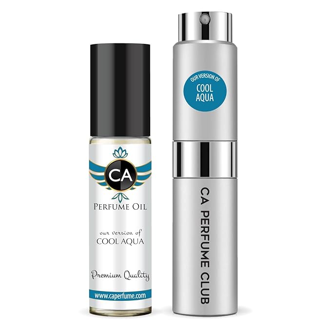 CA Perfume Duo Impression of Cool Aqua For Men Perfume Layering Set Mens Cologne Long Lasting Travel Size EDP + Body Oil Roll-On Bottle 0.27 Fl Oz+0.33 Fl Oz