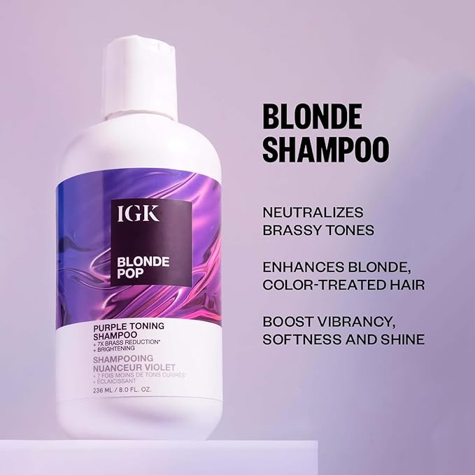 IGK Blonde Pop Shampoo + Conditioner Set | Purple Toning + Brighten + Neutralize Brass | Vegan + Cruelty Free | 8 oz (Set of 2)