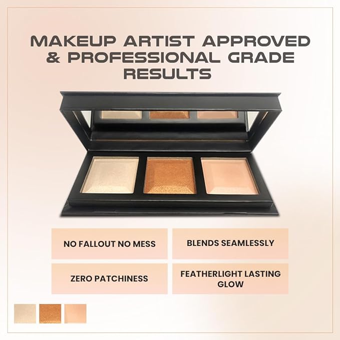 Chamko Premium Radiant Glow Highlighter Palette – Makeup Artist Approved, Richly Pigmented & Skin-Nourishing Formula with Luminous Finish | Talc-Free, Vegan & Cruelty-Free, 0.7 oz