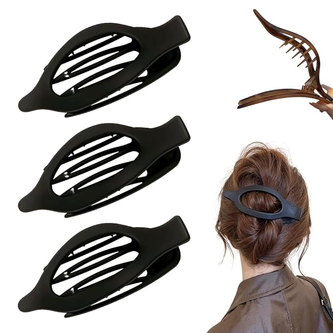 Flat Hair Clips for Women, French Hair Claw Clips for Thick, Thin, Long & Short Hair, Duck Billed Clips, No-Slip Grip Hair Styling Accessories for Women Girls Daily Use (Black 3PCS)