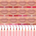 12 Pcs Natural Nude Brown Beige Colors Lip Liner Lipstick Pencils Set for Daily Makeup,Easy to Apply & Remove,Waterproof