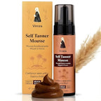 Self Tanner Mousse Natural Medium to Dark Tan for Cooler Skin Tones Vegan Organic Self Tanning Lotion DHA-Free Tanning Foam for Face & Body Streak-Free Fake Tan with Coconut Scent (200ml / 7 fl. oz)