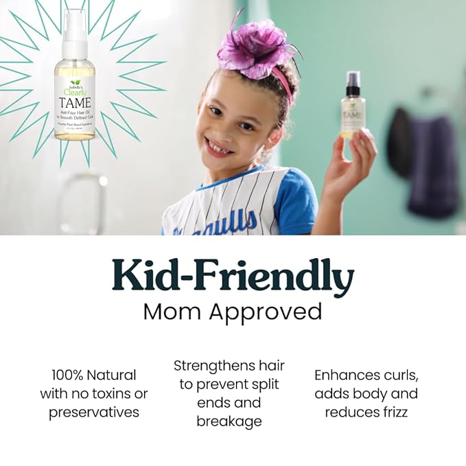 TAME Anti Frizz Smoothing Hair Styling Oil | Sulfate Free Leave In Hair Serum to Control Frizz, Add Shine for Curly, Frizzy, Dry Hair for Adults + Kids | Natural Hair Product Made in USA