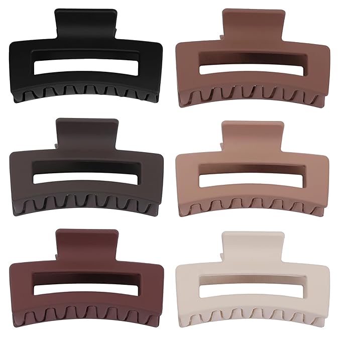 3.5 Inch Medium Hair Claw Clips 6 Pack Hair Clips for Women Square Rectangle Claw for Hair Banana Jaw Clips Hair Accessories for Girls -Brown Scarlet