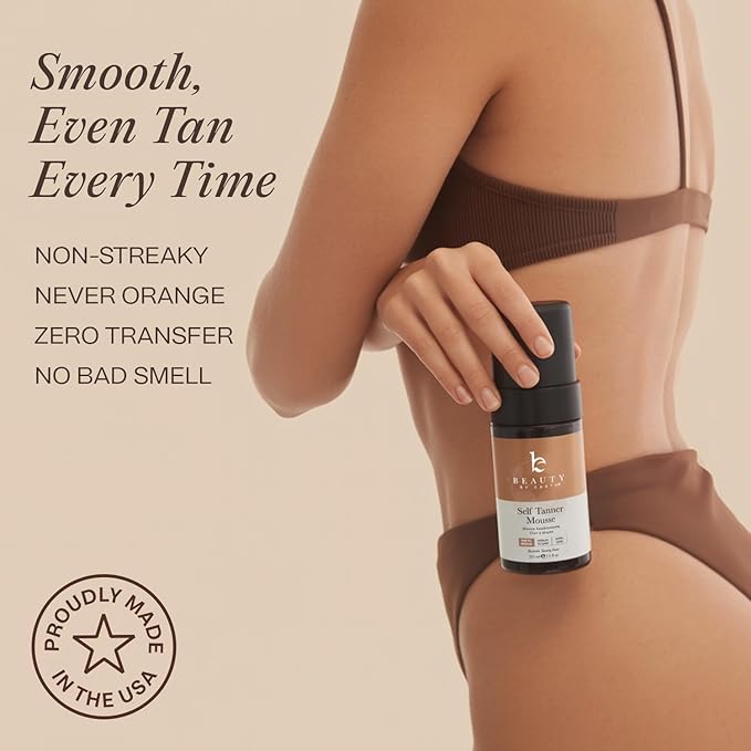 Self Tanner Tanning Mousse Kit - USA Made with Natural & Organic Ingredients, Self Tanner Mousse and Mitt, Tan Kit, Fake Tan Tanning Foam, Fair to Medium, Sunless Tanners Best Sellers