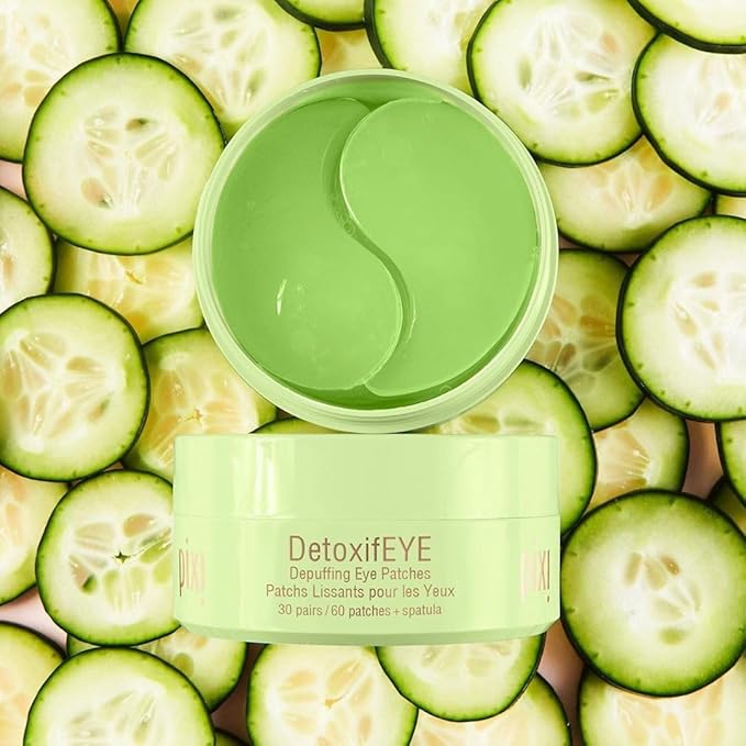 Pixi DetoxifEYE 2-Pack | Depuffing Hydrogel Under-Eye Patches|Cucumber, Gold & Caffeine for Puffy Eyes and Dark Circles | 2 Boxes, 60 pairs, 120 Patches