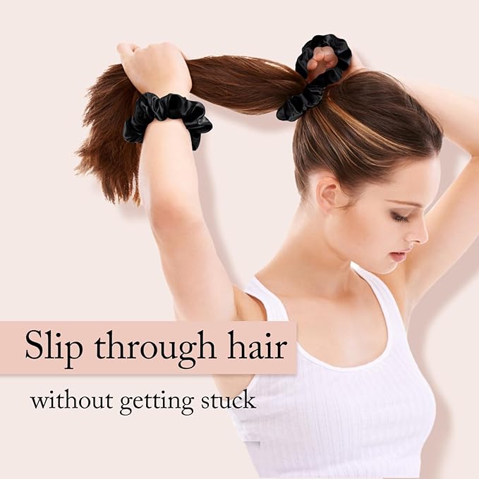 OLESILK 100% Mulberry Silk-Scrunchies for Hair Sleep, Women Grils Silk Hair Ties for Frizz & Breakage Curly Hair, No Damage, Elastics Ponytail Holder, 3 Pack