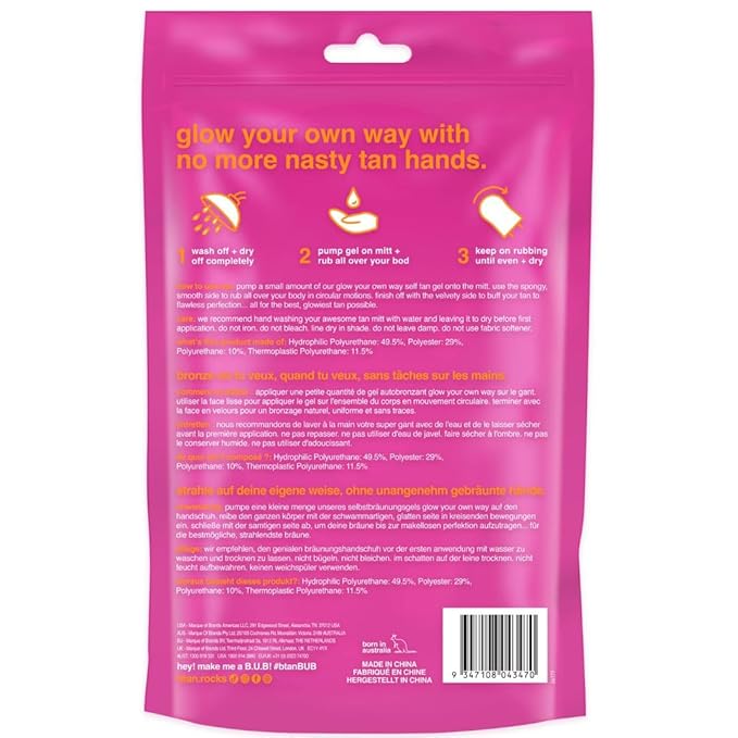 b.tan Face & Body Self Tanning Mitt | Glow Your Own Way Smooth Gel Glove - Sunless Tan Applicator, Streak-Free, Even Application, Double Sided, Reusable, Great for Cream, Lotion, Suncreen