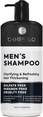 Shampoo for Men - Tea Tree Oil and Peppermint - Sulfate Free, Paraben Free - Clarifying, Refreshing, Volumizing & Moisturizing Hair Thickening Formula - Ideal for Oily Hair, Dry Scalps and Build Up