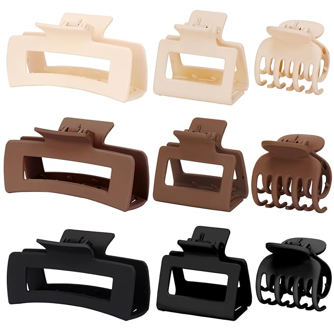 Mehayi 9 PCS Matte Hair Clips Claw for Women Girls, 3 Styles Nonslip Small Hold Strong Hold Cute Jaw Clip Barrettes for Thick Thin Long Short Hair, Fashion Acrylic Hair Clamps Styling Accessories