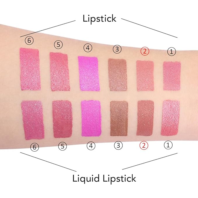 evpct 2 in 1 Rose Nude Glitter Metallic Shimmer Diamond Lipstick and Lip Gloss Set for Women Long Lasting Waterproof, Bright Rose Pink Sparkle Glitter Shiny Lipstick and Lip Liner Makeup Set, 02#