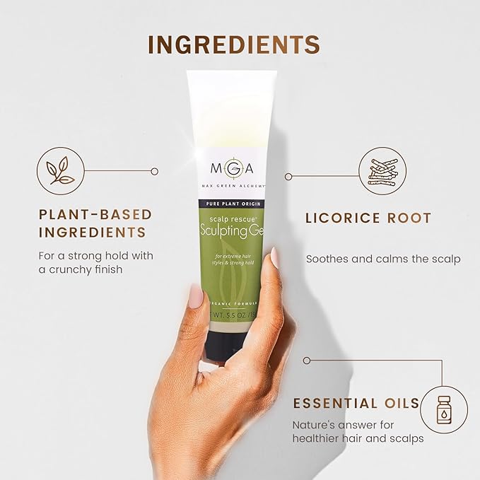 Max Green Alchemy MGA Vegan Sculpting Hair Gel Tube - Extreme Styling Hair Gel for Women & Men | Organic Formula of Styling Products Provide Strong Hold & Lasting Control | Color Safe | 5.5 Ounces