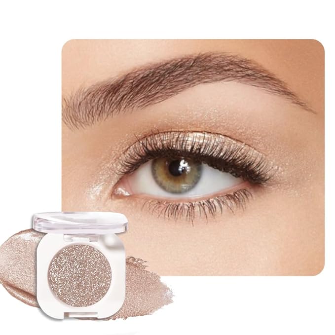 Light Nude Brown Single Glitter Eyeshadow Makeup, Neutral Powde Eye Shadow for Women, Nude Shimmer Singles Eyeshadow Palette Pigmented Waterproof, Girls Christmas Eyeshadows Gift