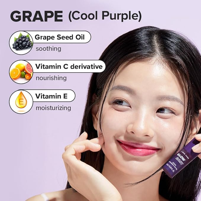 I DEW CARE Lip Gloss - Glow Easy Grape | Jojoba Seed Oil, Vitamin C, Pigmented Glossy Stain, Hydrating, Korean Makeup, Pink Color, Moisturizing, Nourishing Crystal, 0.20 FL Oz