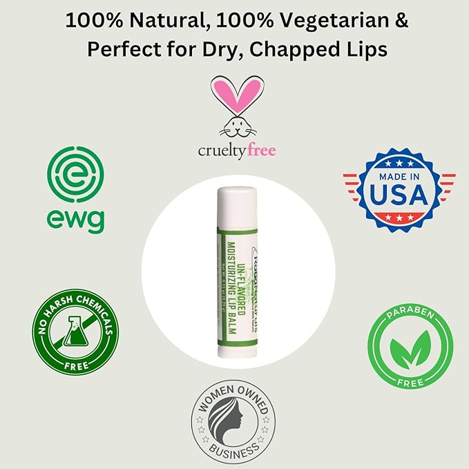 RaGaNaturals Natural Unscented Lip Balm - Original Beeswax, Shea Butter, Jojoba Oil, Vitamin E - 4 Pack Unflavored Chapstick for Dry & Cracked Lips - Christmas Stocking Stuffers - Handmade in USA