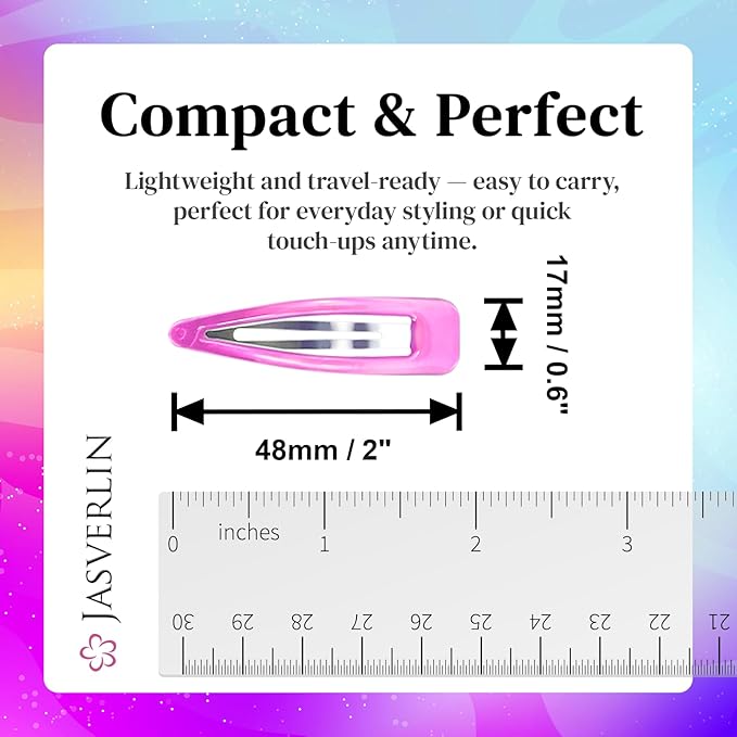 48 Pcs Snap Hair Clips 2 Inch, Y2k Cute Metal Hair Barrettes Non Slip, Colorful Hairclips for Women Girls Kids Fine Hair Styling Accessories (Neon Pop)