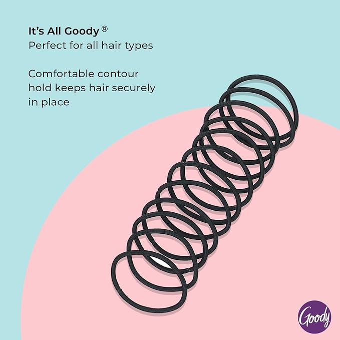Goody Ouchless Hair Elastics – No Pull, No Breakage, Tangle-Free Hold for Thick, Curly, Coily & Textured Hair – 70 Count, Black, Long-Lasting Ponytail Holders for Women & Men