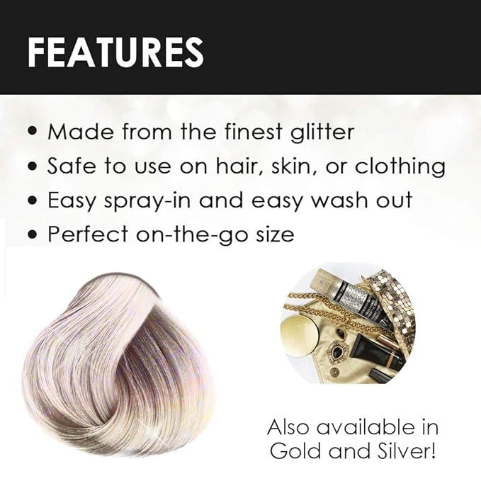 Jerome Russell Temporary Hair and Body Glitter Color Spray, Travel Spray, Lightweight, Adds Sparkly Shimmery Glow, Perfect to use On Hair, Skin, or Clothing, 2.2 oz - Multi-Color x 3 Pack