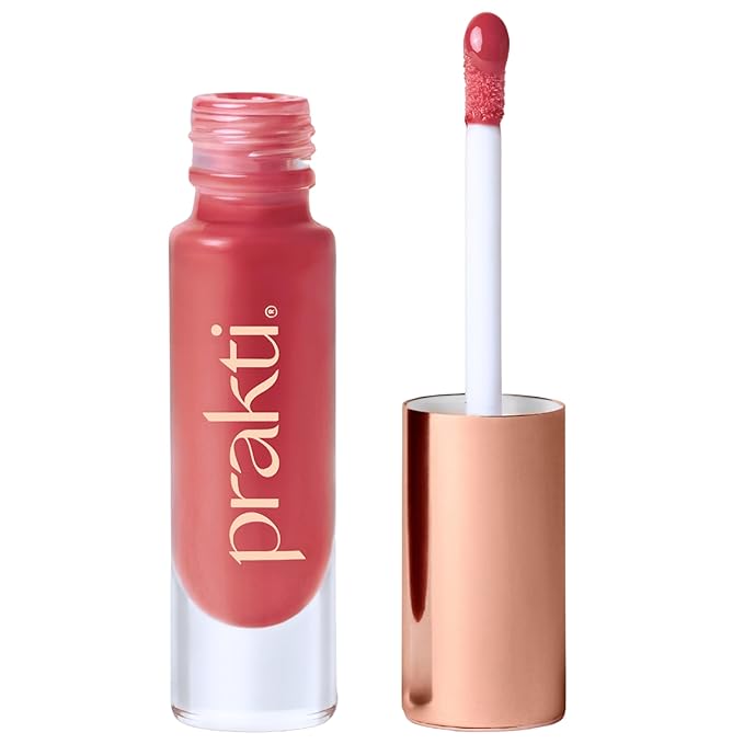 Prakti KhushiKiss Nourishing Lip Oil in Blushing Lotus, Hydrates & Plumps Lips, High-Shine Finish, with Hyaluronic Acid & Peptides, 0.17 oz