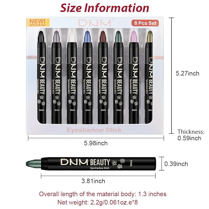 evpct 8Pcs Cream Eyeshadow Stick Set for Women, Black White Lavender Purple Matte Blue Chocolate Emrald Green Grey Shimmer, Silky Matte Shimmer Eyeshadow Applicator Sticks Eye Makeup sombras para ojos