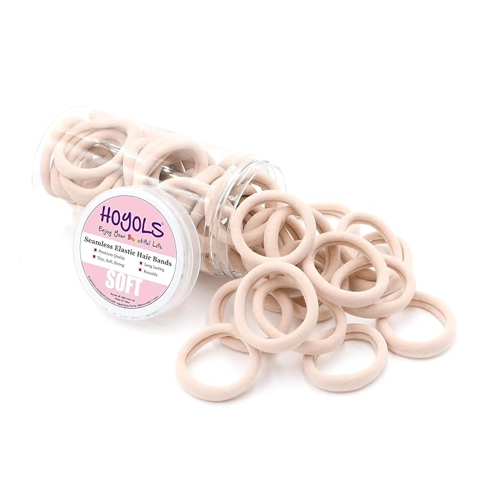 HOYOLS Soft Large Seamless Hair Ties, Gentle Stretch Nylon Ponytail Holder Bands for Thick Heavy Curly Hair, No Slip No Damage Scrunchies Headbands 100 Pcs (Light Blonde)