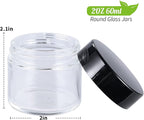 2oz Jars with Lids, HOA Kinh 30 Pack Clear Glass Jars Empty Cosmetic Containers Round Airtight Glass Jar with Inner Liners and black Lids for Storing Lotions, Powders, and Ointments