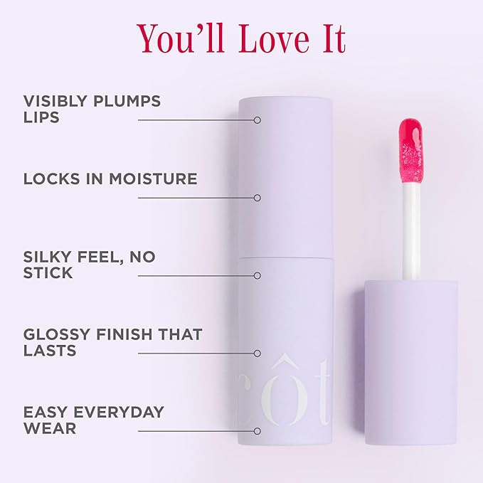 Cote Beauty's Peptide Lip Shine in Lola, Ultra Hydrating & Long-Lasting Coral Plumping Lip Gloss for Women with Hyaluronic Acid, Shea Butter & Jojoba Oil, Vegan & Cruelty-Free, 0.12 Fl Oz