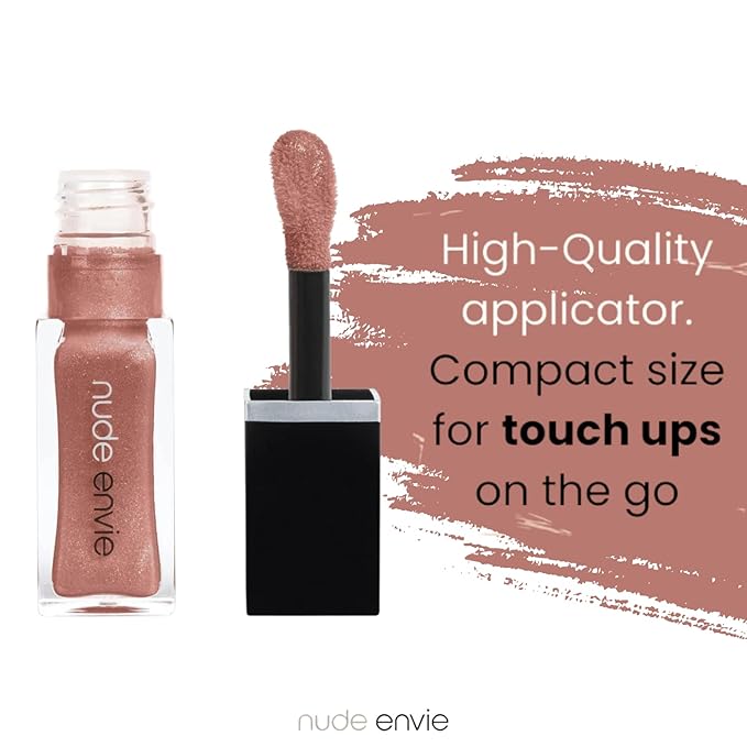 nude envie Lip Gloss - Certified Vegan Lipgloss Cruelty-Free and Paraben Free - Enriched Peptides, Vitamin E and Jojoba Oil (Peaceful)