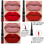 evpct 3Pcs Ruby Bright Dark Deep Red Lip Stain Lipstick with Lip Liner, Burgundy Red Matte Lip Liner and Liquid Lipstick Set for Women Long Lasting Waterproof 24, 24 Hours Lip Sitck Paint