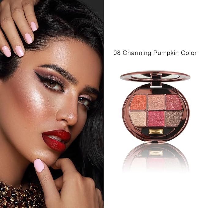 6 Colors Shimmer Eyeshadow Palette with Mirror, Neutral Nude Eye Shadow Matte & Glitter Shades Highly Pigmented Blendable Waterproof Long-Lasting Natural Smokey Eye Makeup Palette for Women 8#