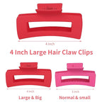 4.1 Inch Jumbo Claw Clips for Thick Hair - 12 Pcs Square Hair Accessories for Women and Girls - Dopamine