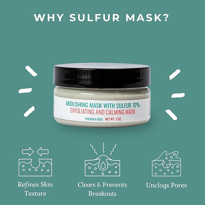 Sulfur Mask Acne Treatment for Clearing Acne – Non-Irritating & Paraben Free, Absorbing Excess Oil & Unclogging Pores - 2 OZ