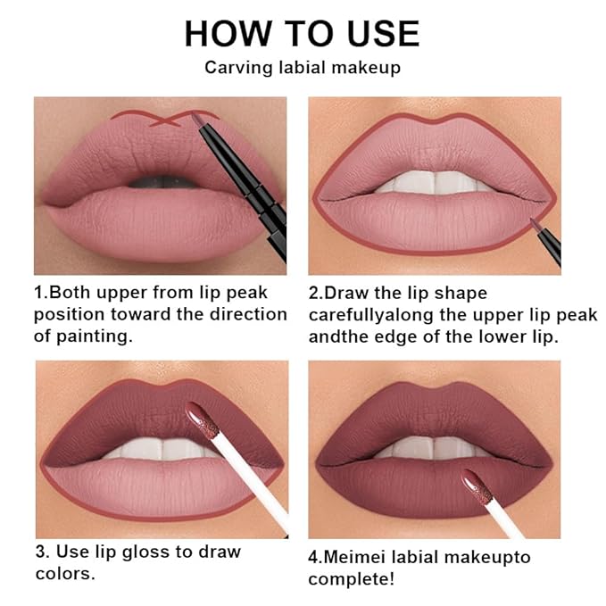 3Pcs 2 in 1 Dark Red Nuetral Mauve Red Brown Matte Lip Liner and Liquid Lipstick Stain Makeup Set for women, Long Lasting Smudge Proof Lip Tint Matte Finish Lip Gloss for All-Day Color Hold Set34