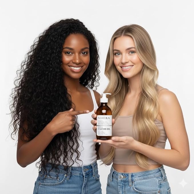 Organic Castor Oil (16oz | Premium Grade), Cold Pressed, 100% Pure, Extra Virgin, Hexane Free, for Hair Growth, Eyelash, Eyebrow, Skin, Belly Button, Muscle & Wellness.