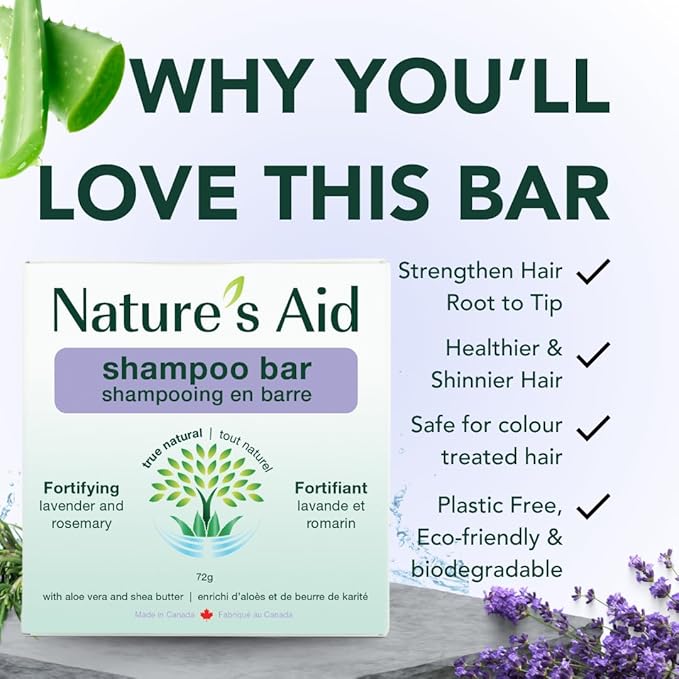 Natures Aid Rice Protein Shampoo Bar, 2.5 oz, 2 Pack (Lavender Rosemary)