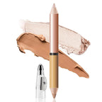 2 in 1 Cream Bronzer and Highlighter Stick,Cream Dual-Ended Highlight Contour Stick,Long Lasting & Waterproof Face Brighten Make up Pen