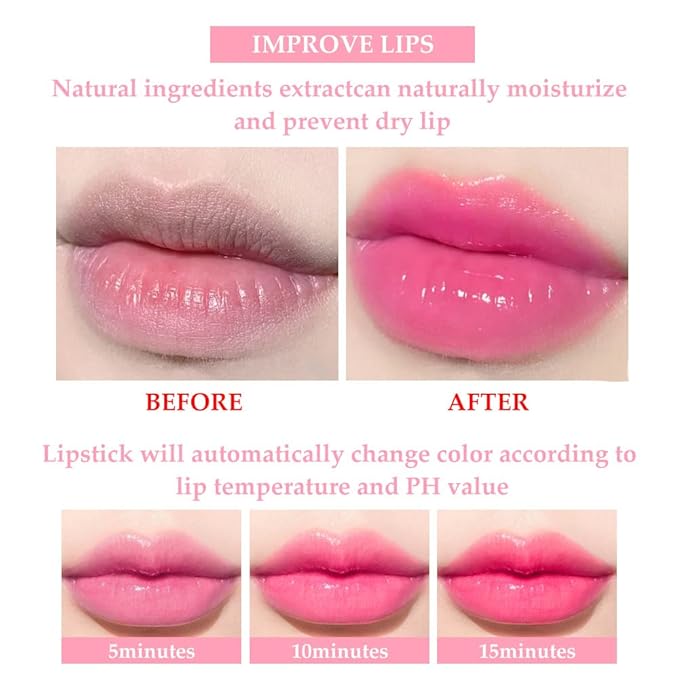 evpct 3Pcs Clear Color Changing PH Tinted Lip Gloss Sets for Women, Pink Mood Lip Oil Gloss Balm Tint Stain Glaze Pack Hydrating 0.34 fl.oz *3