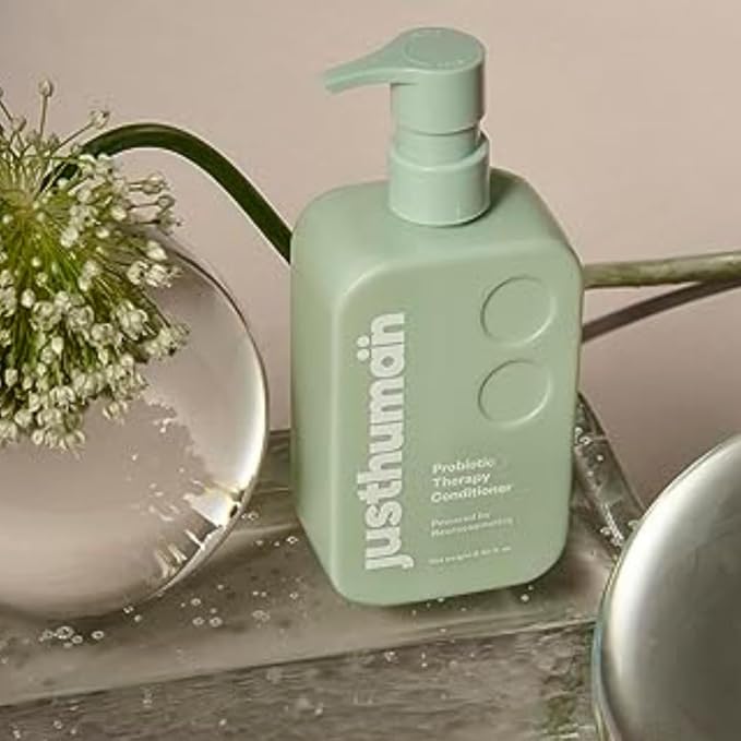 JustHuman Probiotic Therapy Conditioner | Balance Scalp Microbiome |Deeply Conditions and Hydrates | Softens, Smooths, and Adds Shine | Safe for Color-Treated Hair | Paraben-free, sulfate-free | 8 oz