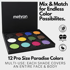 Mehron Makeup Paradise Makeup AQ 12-Color Pro Palette with Deluxe Case | Refillable Face & Body Paint Kit | Water-Activated Kit for Halloween, Cosplay, Theater, SFX & Stage