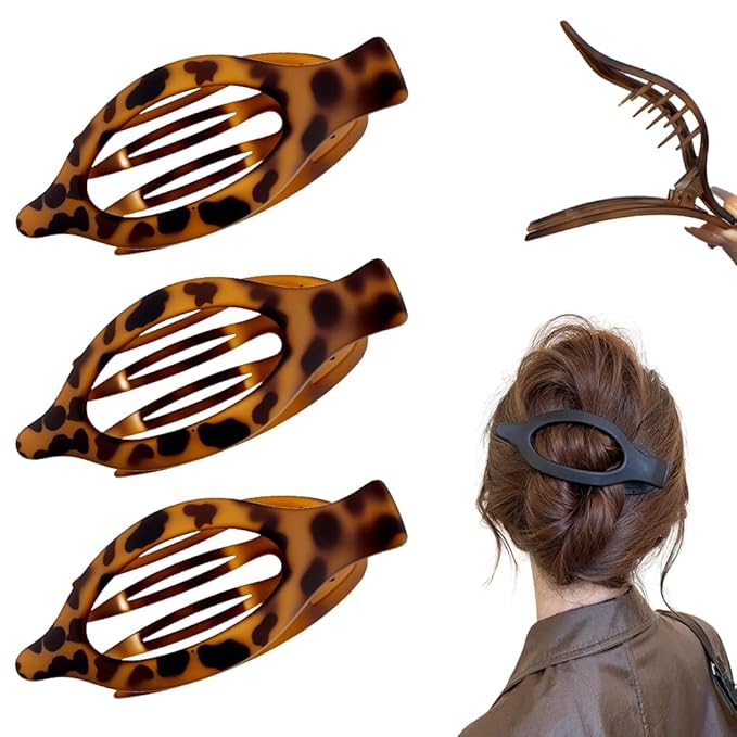 Flat Hair Clips for Women, French Hair Claw Clips for Thick, Thin, Long & Short Hair, Duck Billed Clips, No-Slip Grip Hair Styling Accessories for Women Girls Daily Use (Leopard 3PCS)