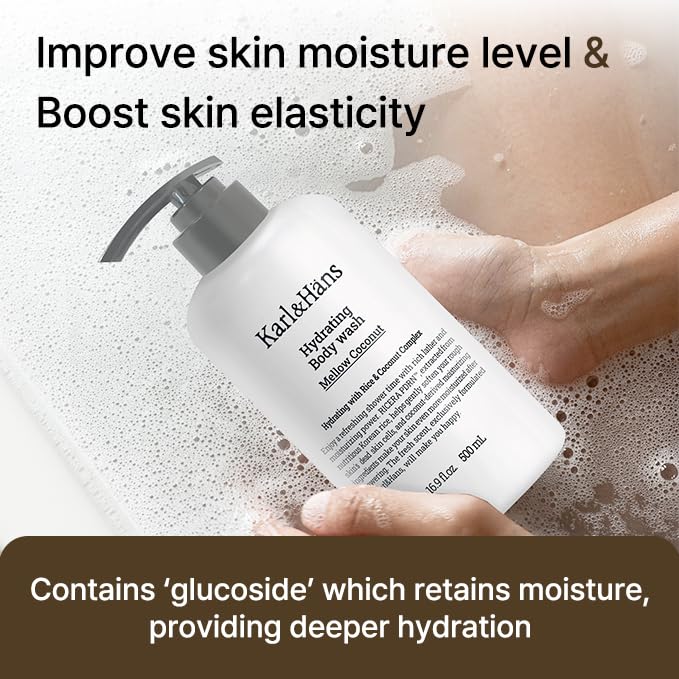 Karl&Hans Hydrating Body Wash – Refreshing Cleanser with Coconut-Derived Moisturizers, RICERA PDRN & Ceramide Complex, Pump Dispenser for Daily Ease (Mellow Coconut)